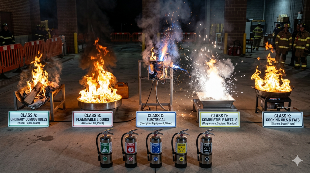 What Are the Classes of Fire A B C D K — And Which Extinguisher Stops Each One?