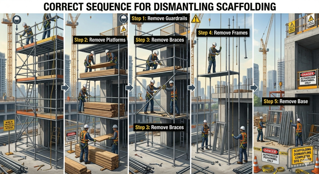What is the Correct Sequence for Dismantling Scaffolding?